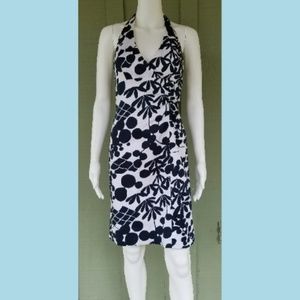 LONDON TIMES Black White Halter Dress 4 Cotton